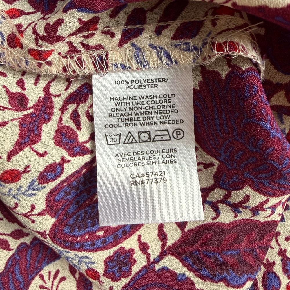 Ann Taylor Paisley Pullover Blouse Size Large Burgundy Navy Boho - Picture 7 of 8